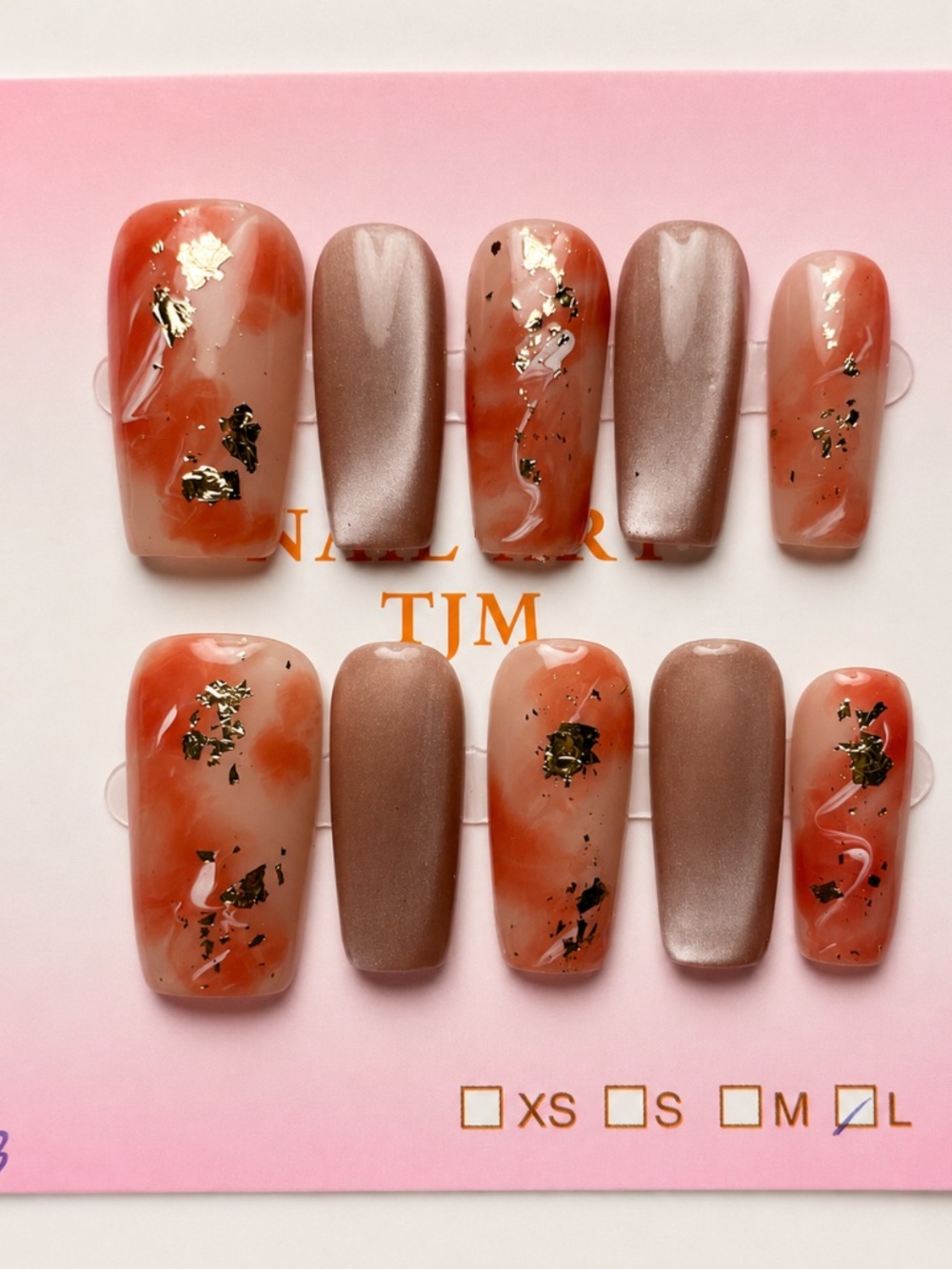 NEW Marbled Glossy Amber Teal Press On Nails | Long Square | Gold Glitter | LG